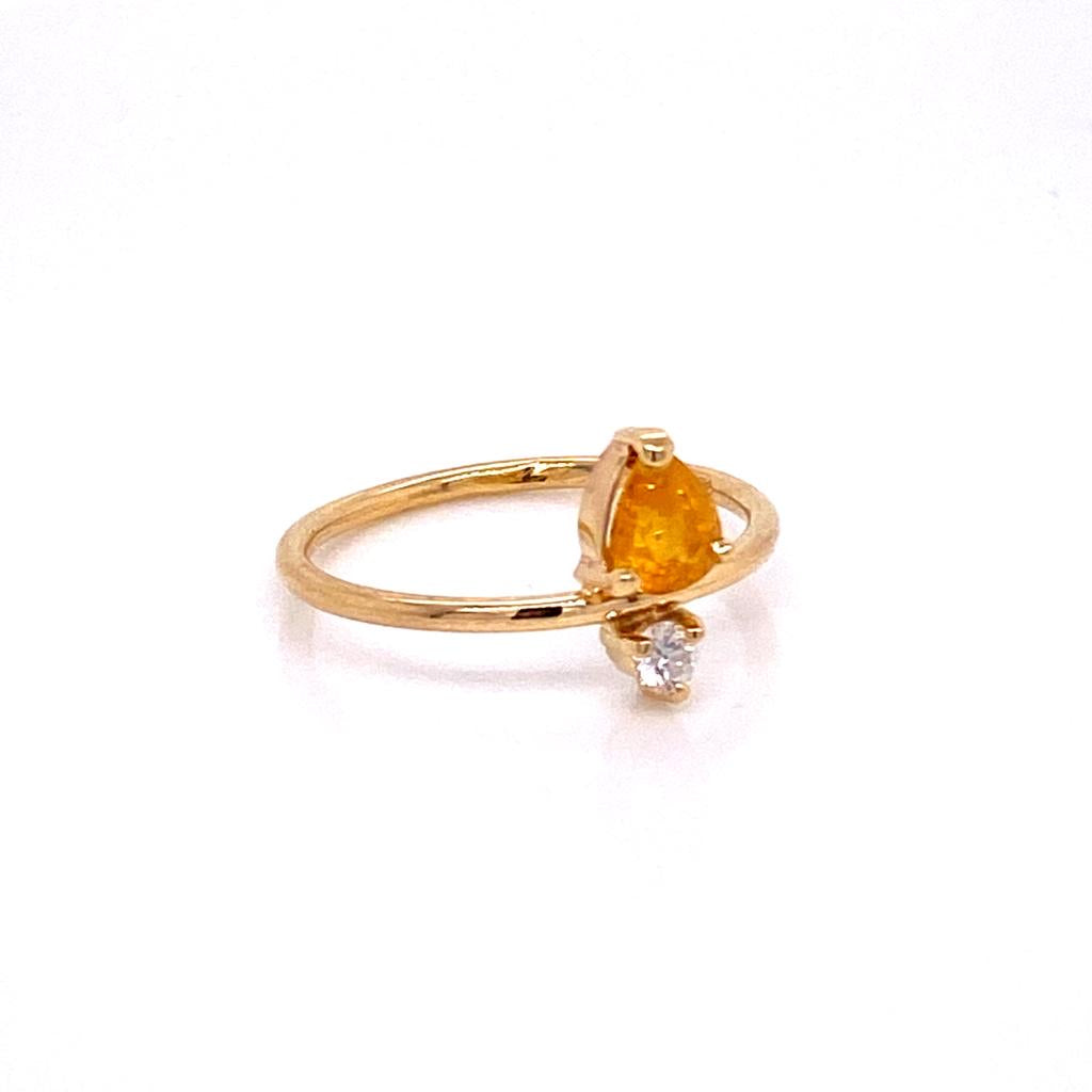 IMMEDIATE DELIVERY / Yellow Sapphire Ring with Vertical Diamond / 14k Yellow Gold / Size 6.5