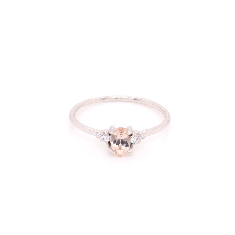 ENTREGA INMEDIATA / Anillo Angie con Morganita  / Oro Blanco 14k / Talla 4.5