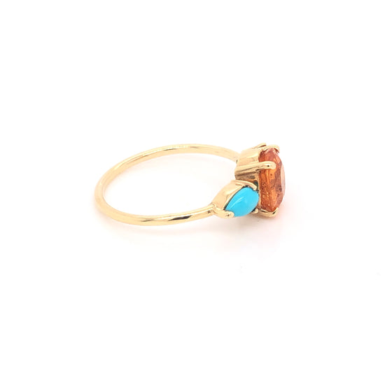 Mandarin Garnet Ring with Tourmalines and Turquoise