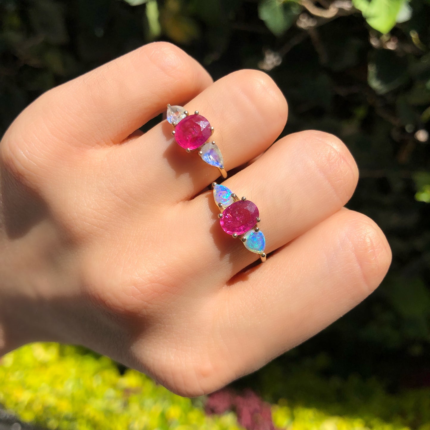 Pink Tourmaline Ring with Opals