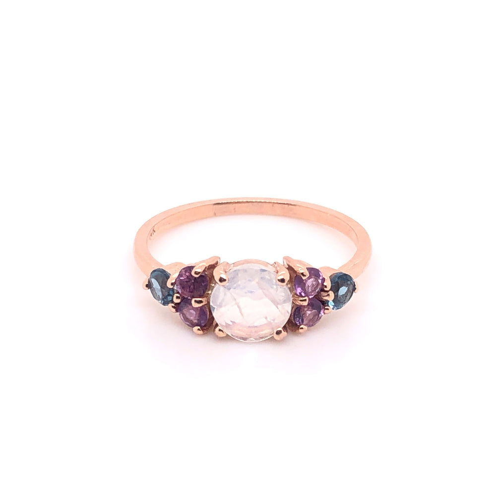 Moonstone Ring with Amethysts and London Blue Topaz