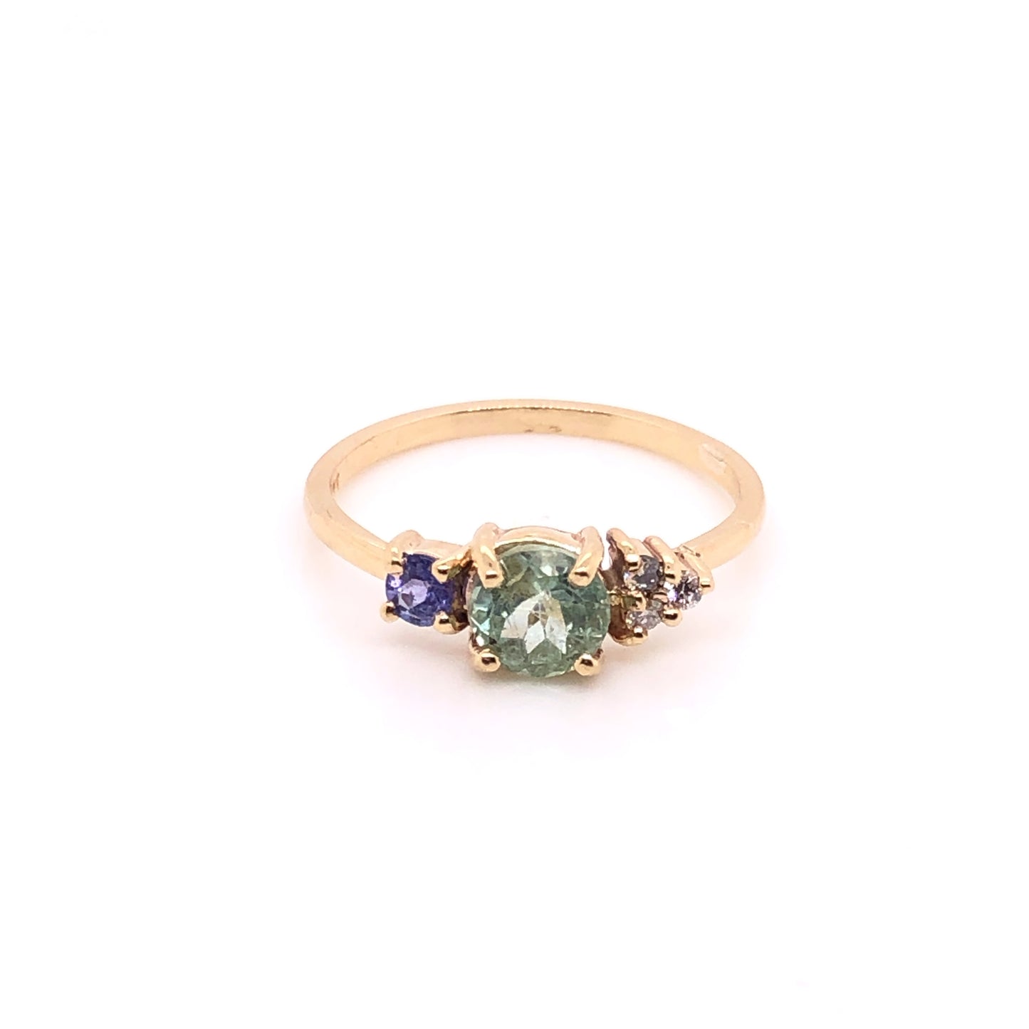 Mint Tourmaline, Tanzanite and Diamonds Ring (single piece)