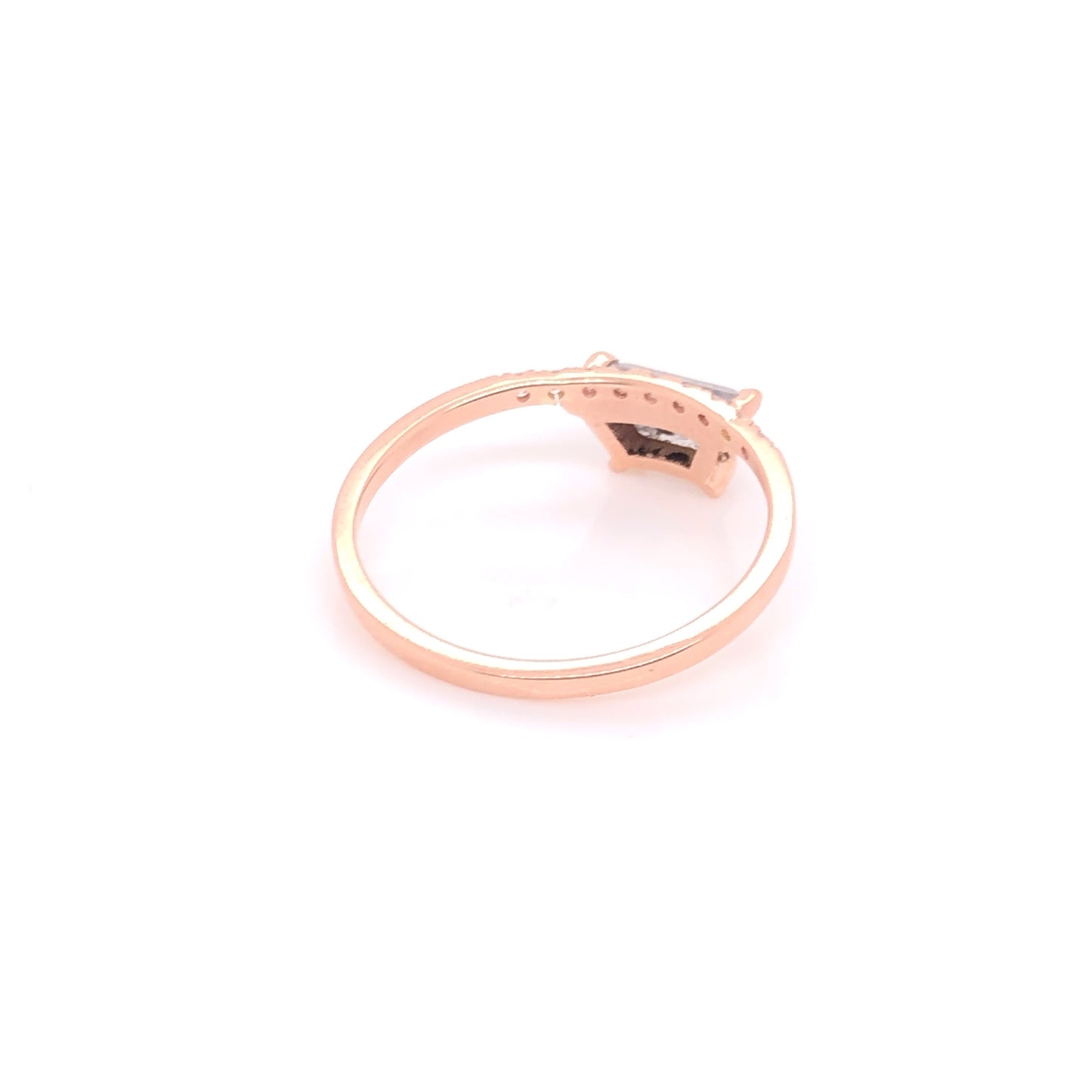 IMMEDIATE DELIVERY / Salt &amp; Pepper Diamond Ring Hexagonal cut with diamonds / 14k Rose Gold / Size 7.25