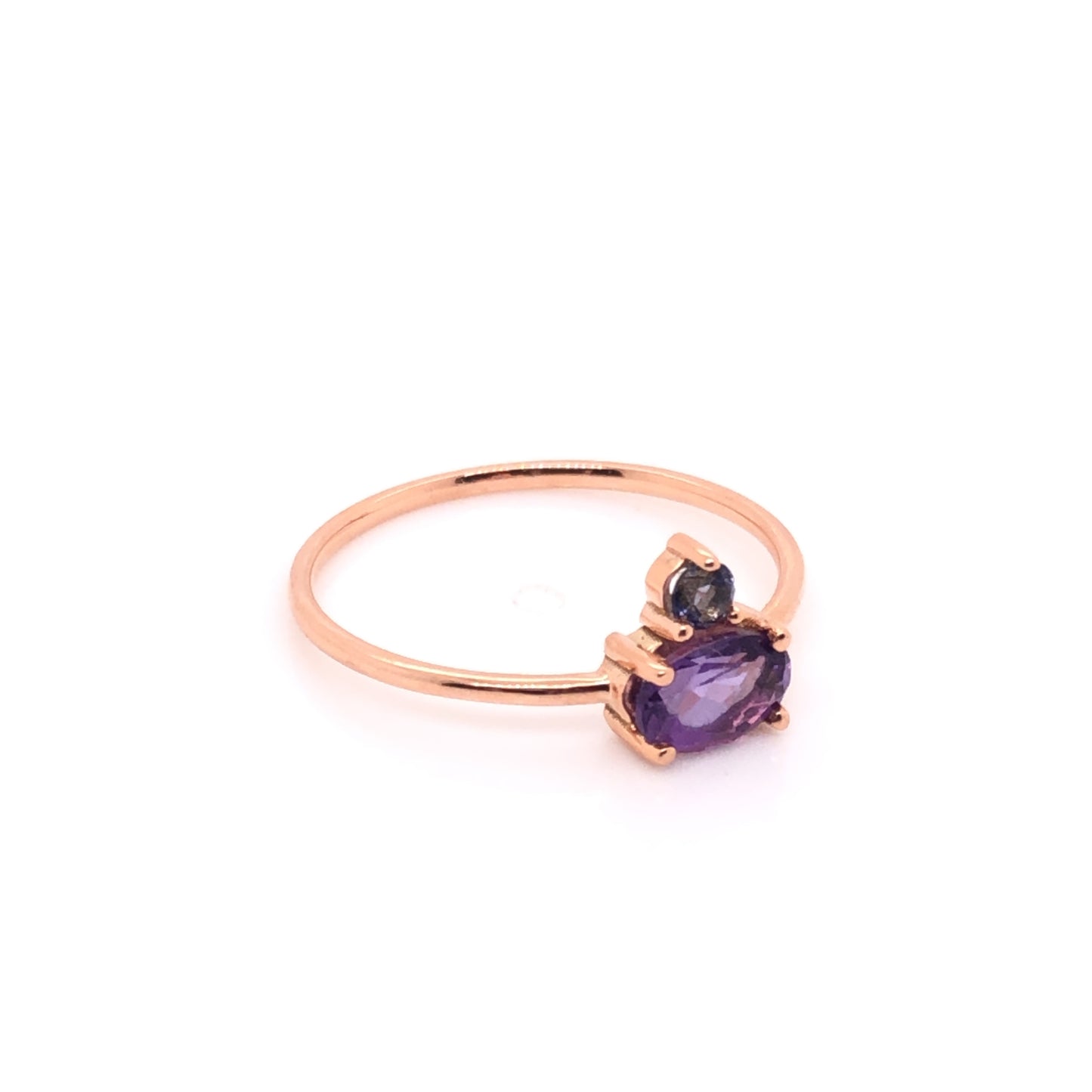 IMMEDIATE DELIVERY / Amethyst Ring with Tanzanite / 14k Rose Gold / Size 6.5