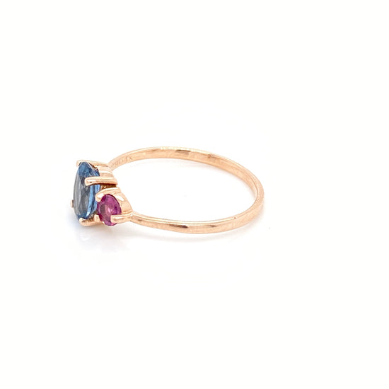 Load image into Gallery viewer, Intense blue Aquamarine ring with Rhodolite and Diamonds

