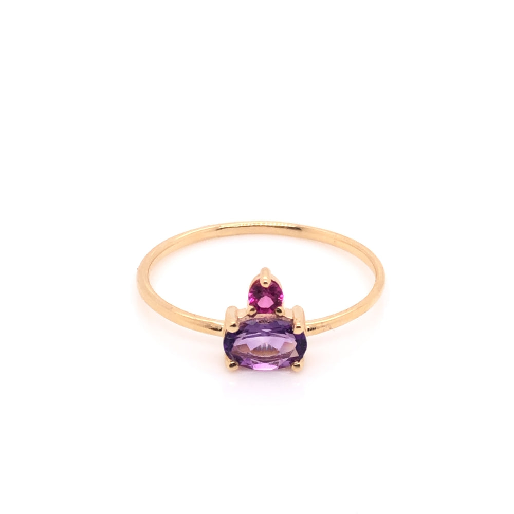 IMMEDIATE DELIVERY / Amethyst Ring with Pink Ruby / 14k Yellow Gold / Size 6.75