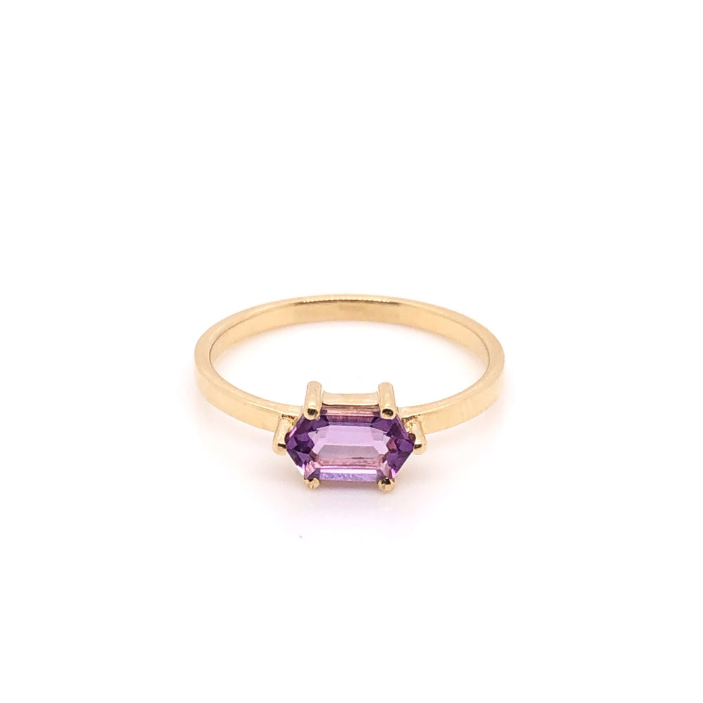 ENTREGA INMEDIATA / Anillo Amatista Hexagonal / Oro Amarillo 14k / Talla 5.5