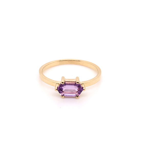 IMMEDIATE DELIVERY / Hexagonal Amethyst Ring / 14k Yellow Gold / Size 5.5