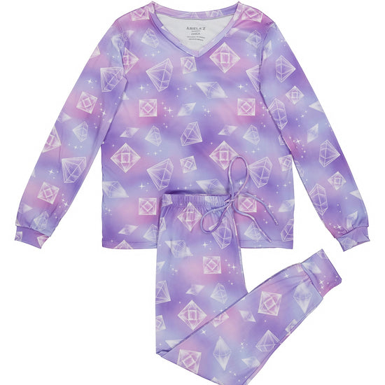 Long Sleeve Pajamas with Purple Jewel Print