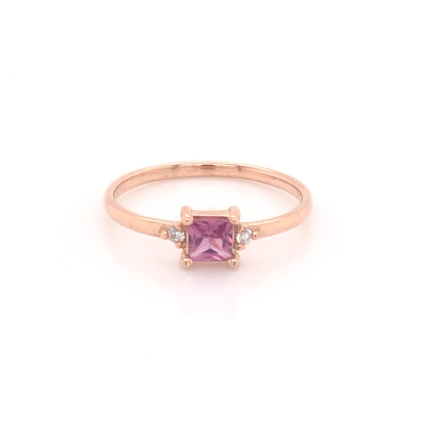 IMMEDIATE DELIVERY / UNIQUE PIECE / Princess Cut Sapphire Ring with Diamonds / 14k Rose Gold / Size 6