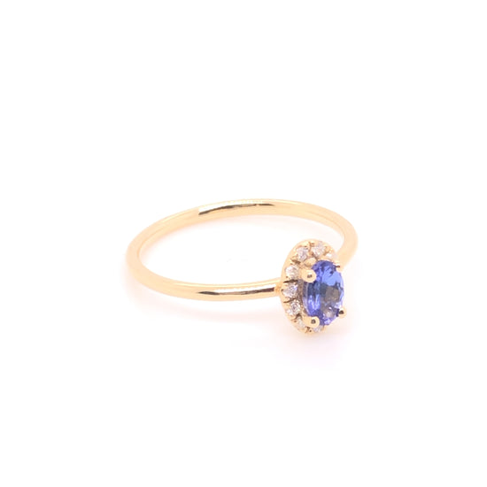 IMMEDIATE DELIVERY / Tanzanite Ring with Diamond Halo / 14k Yellow Gold / Size 5.75