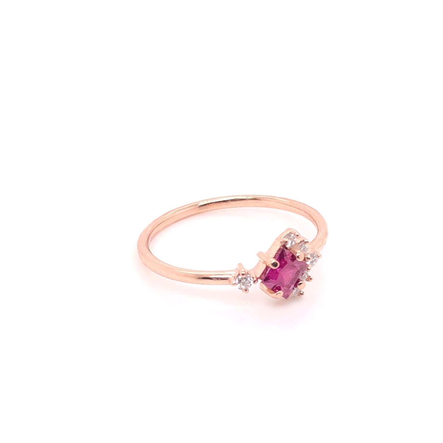 ENTREGA INMEDIATA / Anillo Rubí corte princesa con Diamantes / Oro Rosa 14k / Talla 7