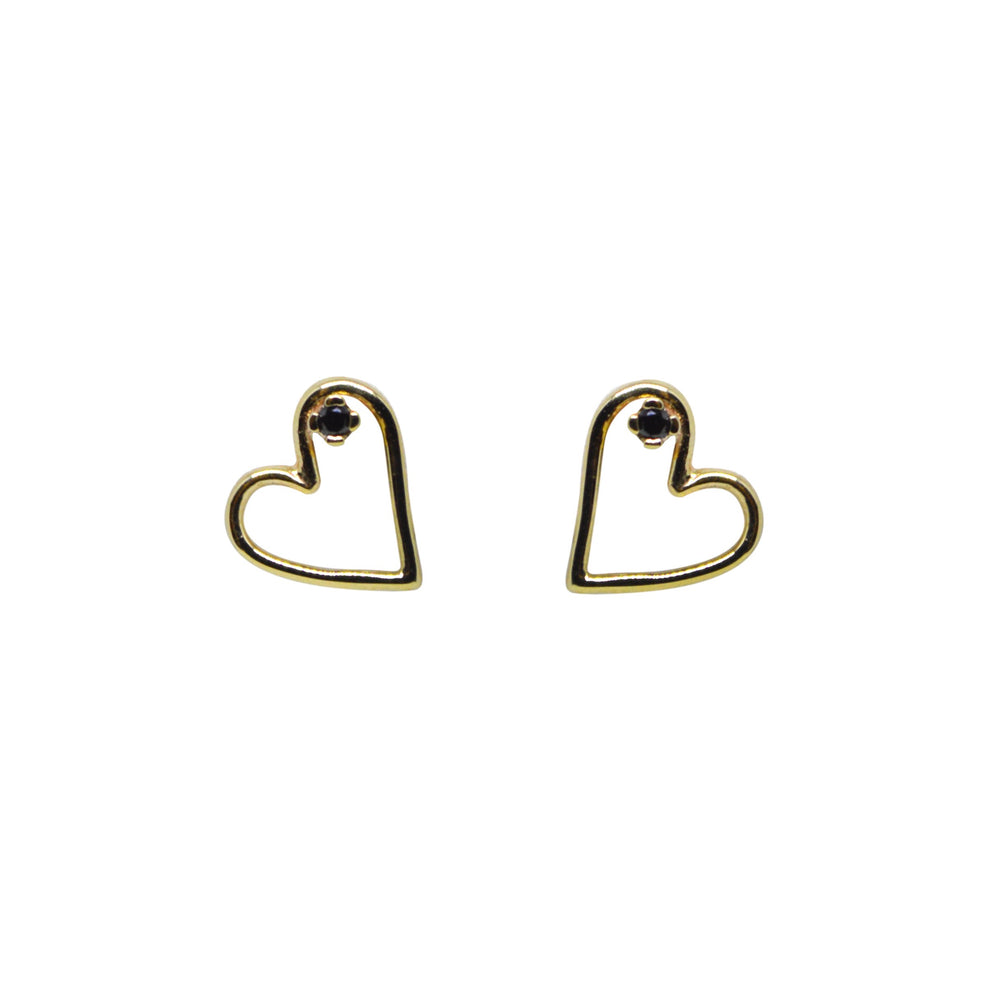 ENTREGA INMEDIATA / Aretes Corazón Mini Con Diamante / Oro Amarillo 14k / Par