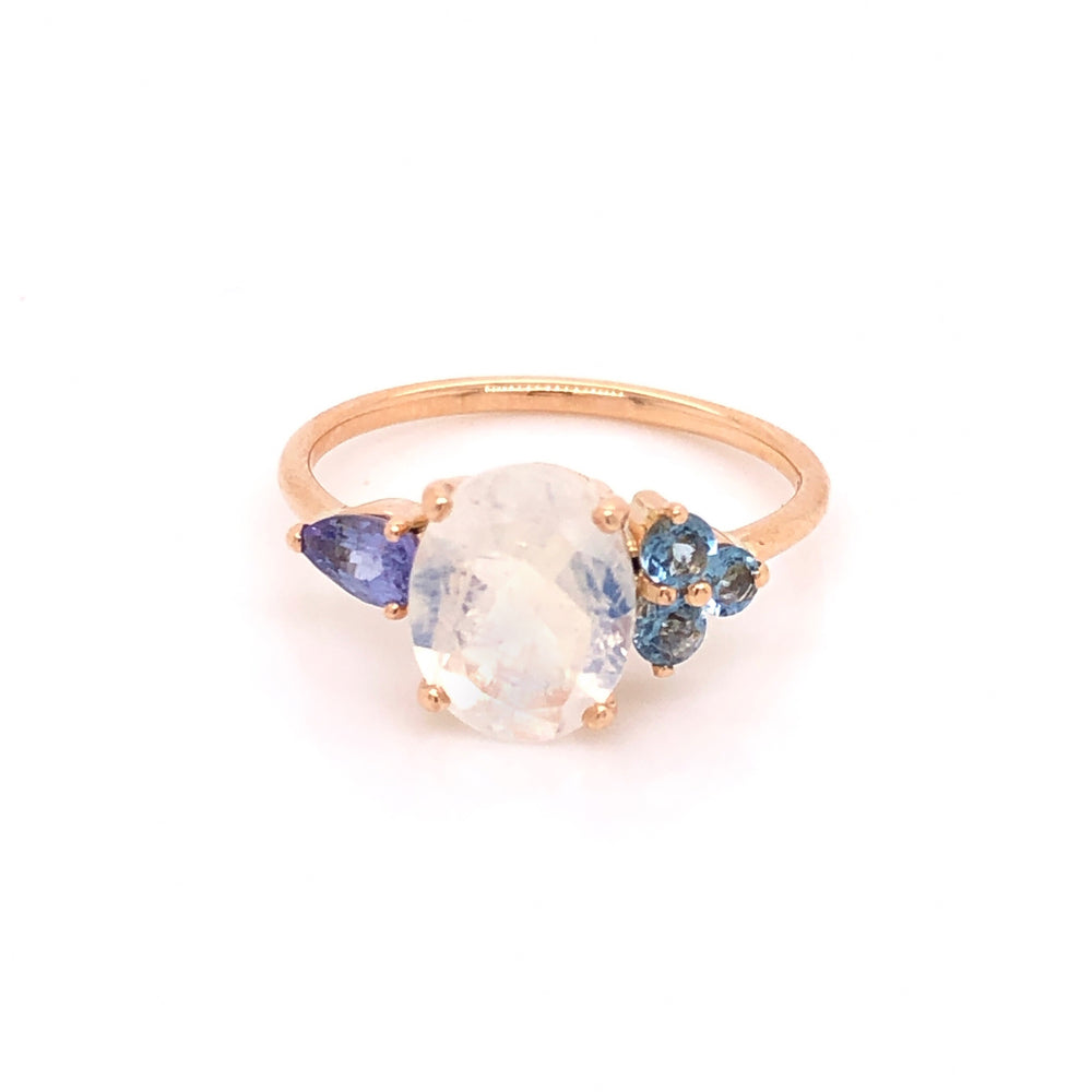 Anillo de Moonstone con Aguamarinas y Tanzanitas