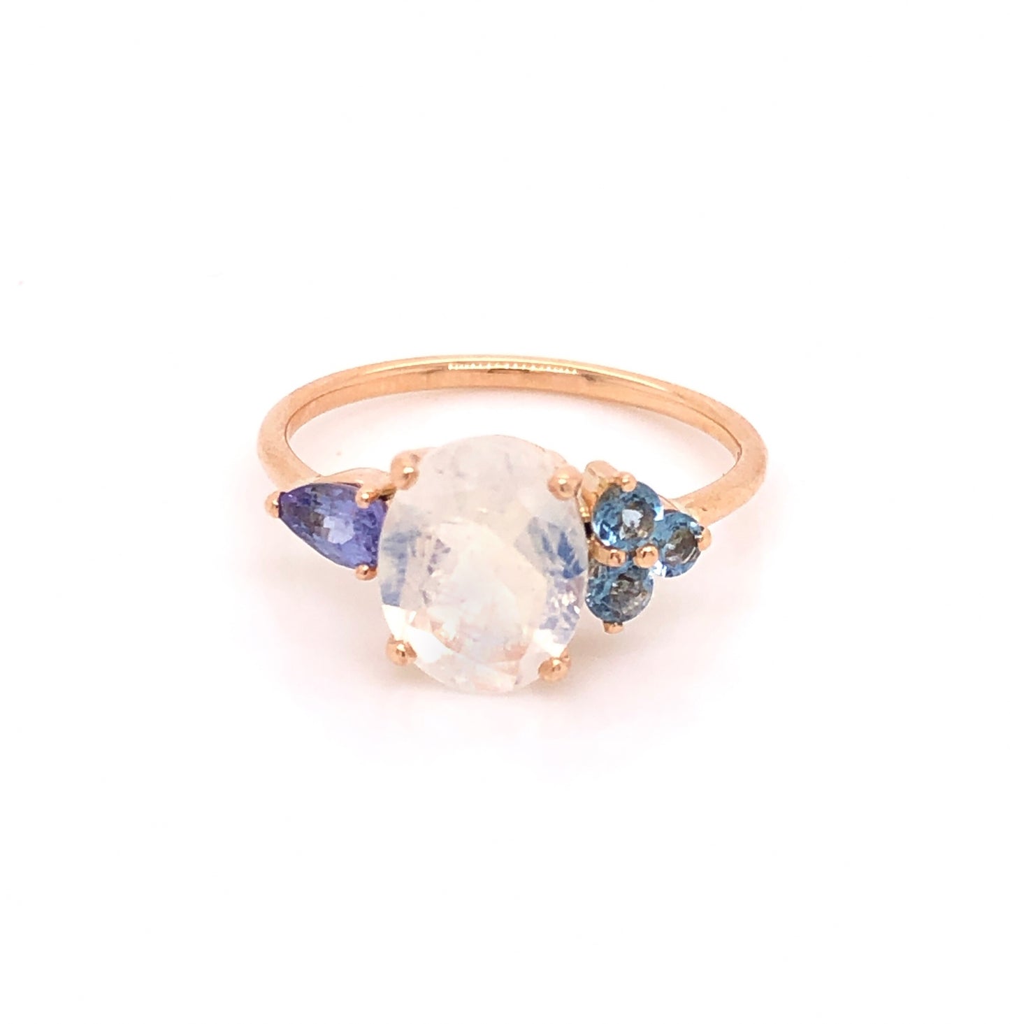 Moonstone Ring with Aquamarines and Tanzanites