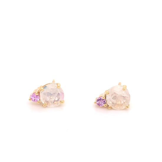 Moonstone Earrings with Pink Sapphire