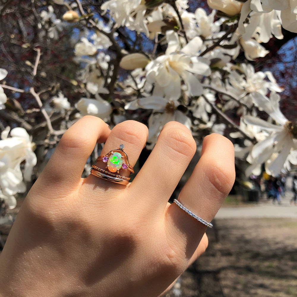 
                      
                        Opal Ring with Pink Sapphires
                      
                    
